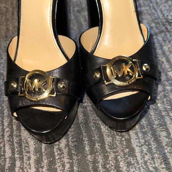 Michael Kors Black Heels with Gold MK Detail - Picture 2 of 7